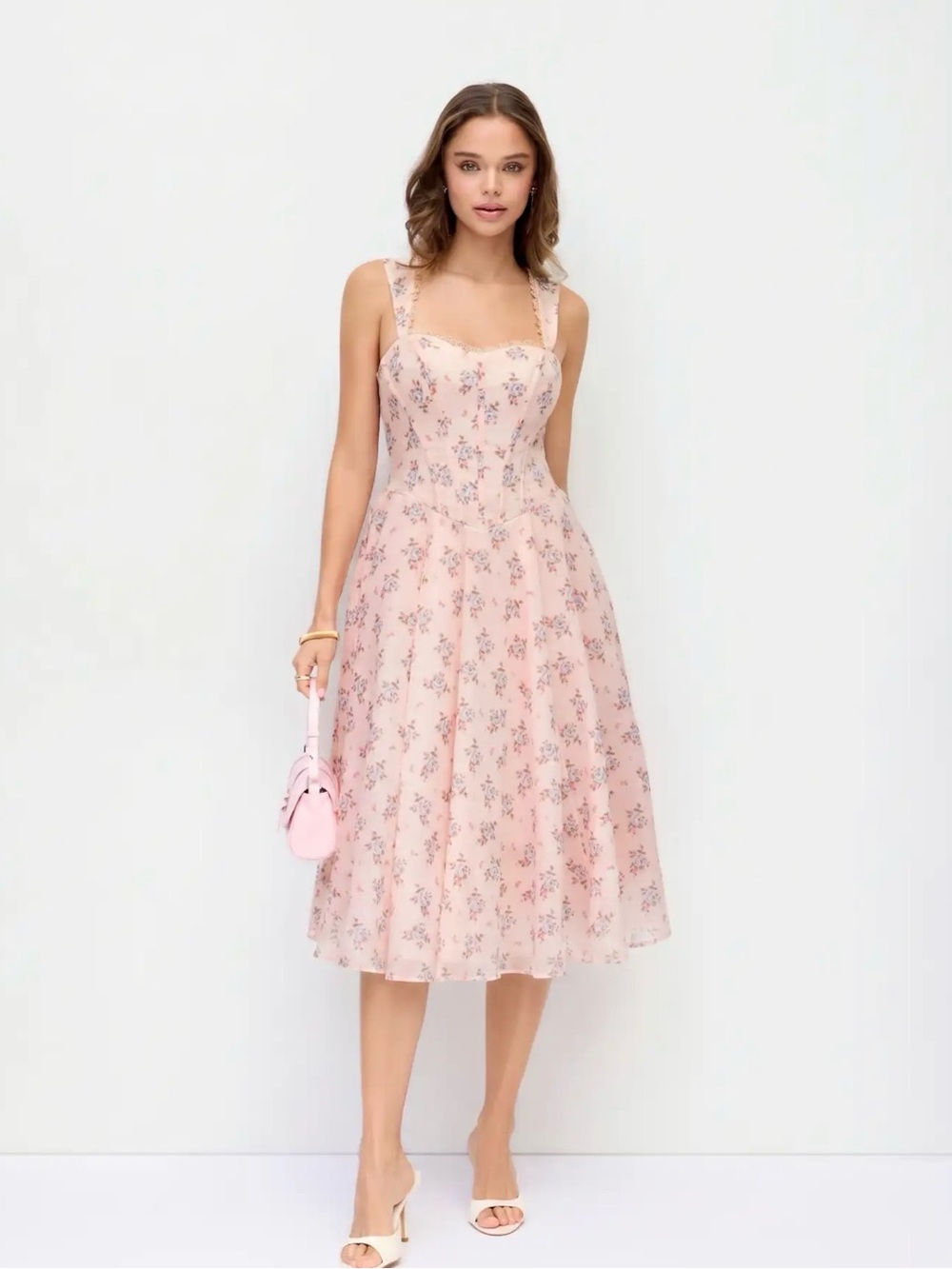 Cider Pink Floral Corset Midi Dress